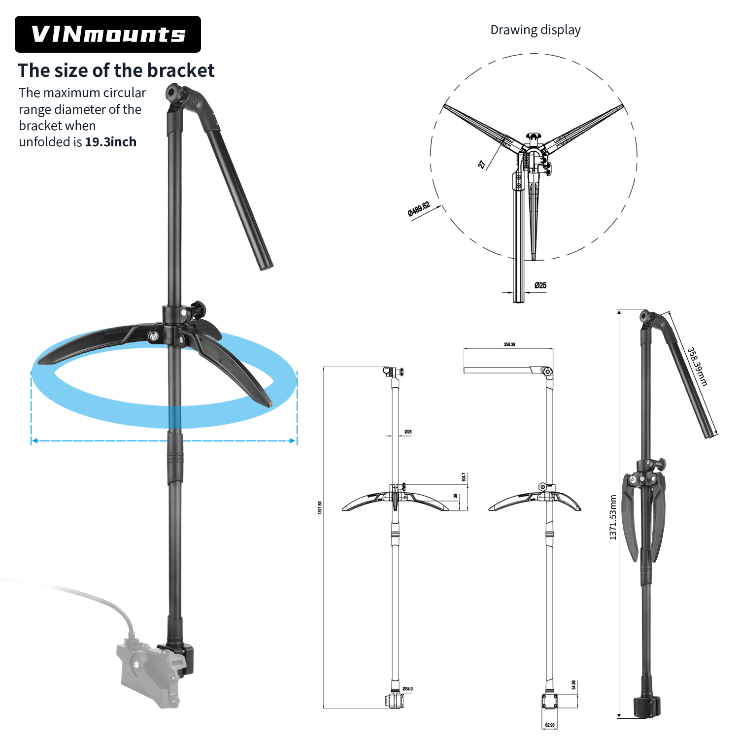 Fish Finder Mount - Ice Fishing Transducer Pole Mount, Heavy-Duty